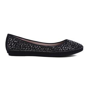 BLACK Size 8.0 Slip On Glitter Crystal Rhinestone Flat Party Dance Women's Shoes